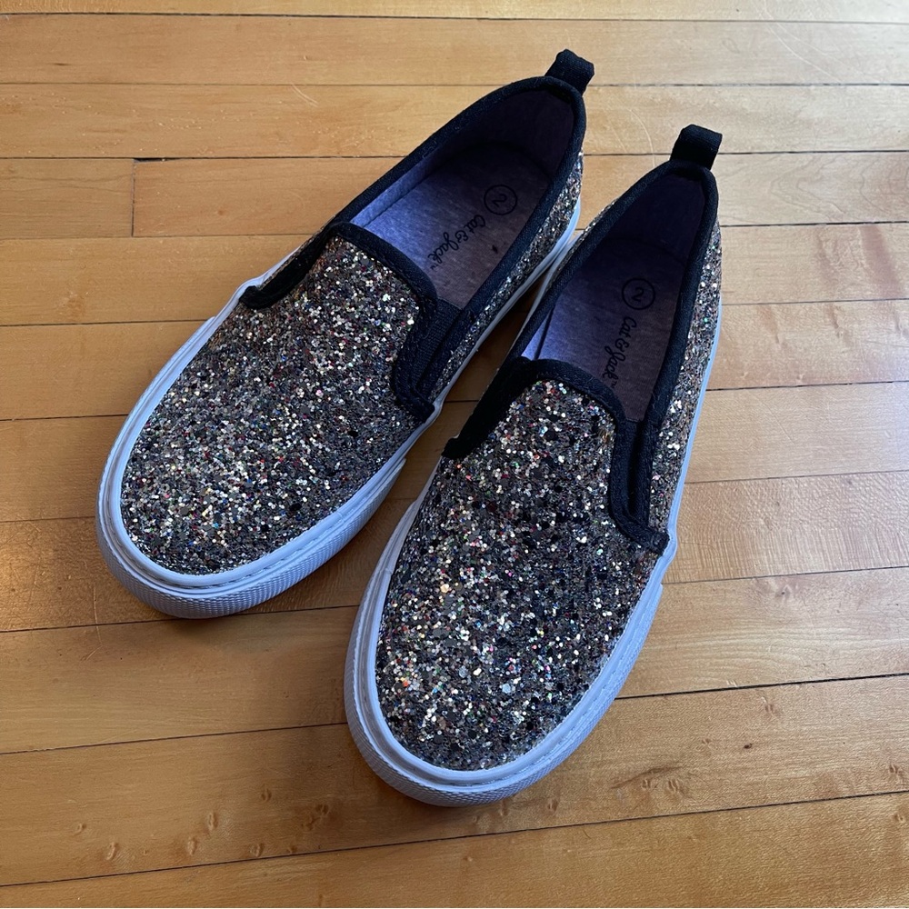 NWOT Cat & Jack Glitter Slip-On Sneakers size 2